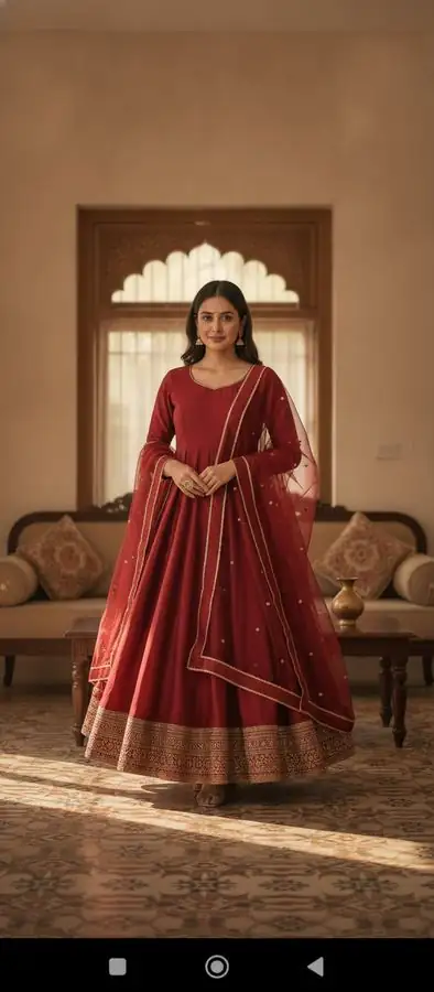 Elegant Red Tafetta Silk Anarkali Suit