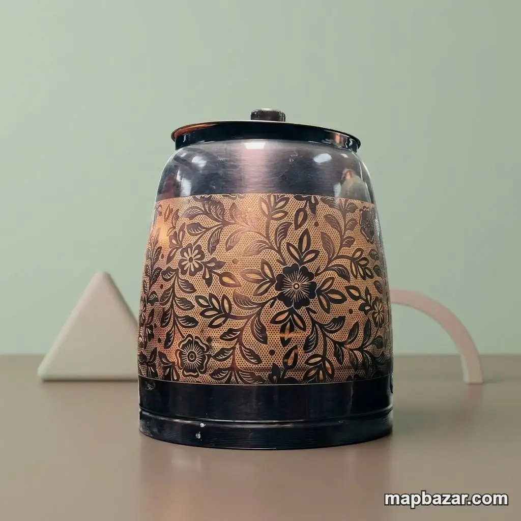 Antique Embossed Copper Water Pot with Tap & Lid