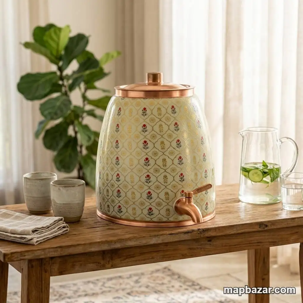 Traditional Hand-Painted Copper Water Pot Dispenser