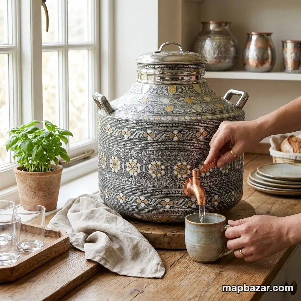 Traditional Ornate Metal Water Dispenser with Tap