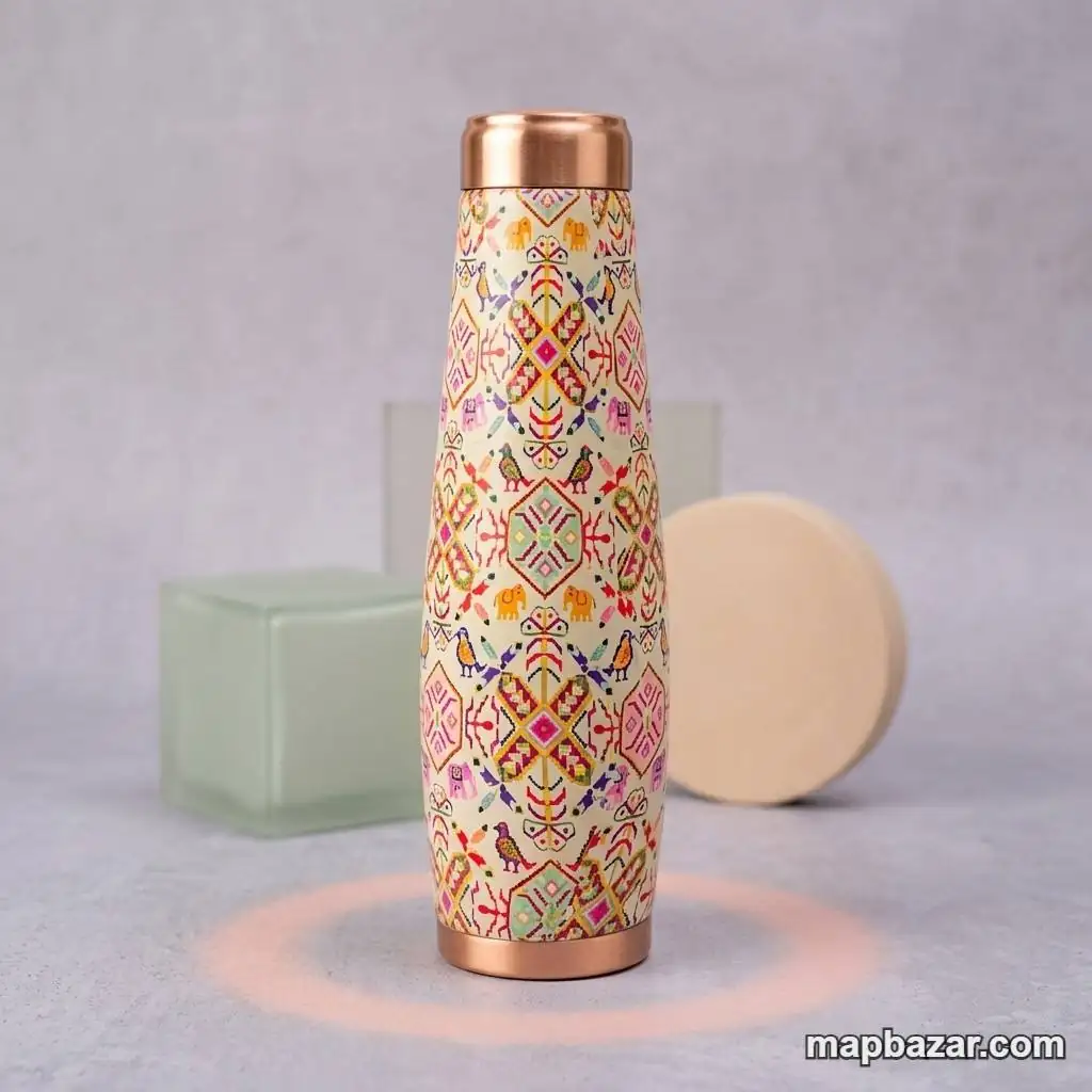 Traditional Indian Print Copper Water Bottle
