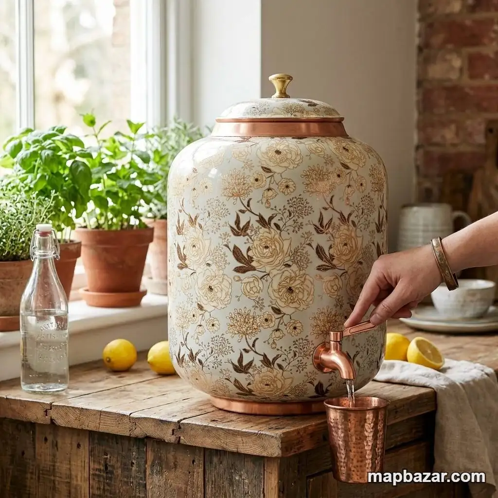 Elegant Floral Ceramic Water Dispenser with Tap