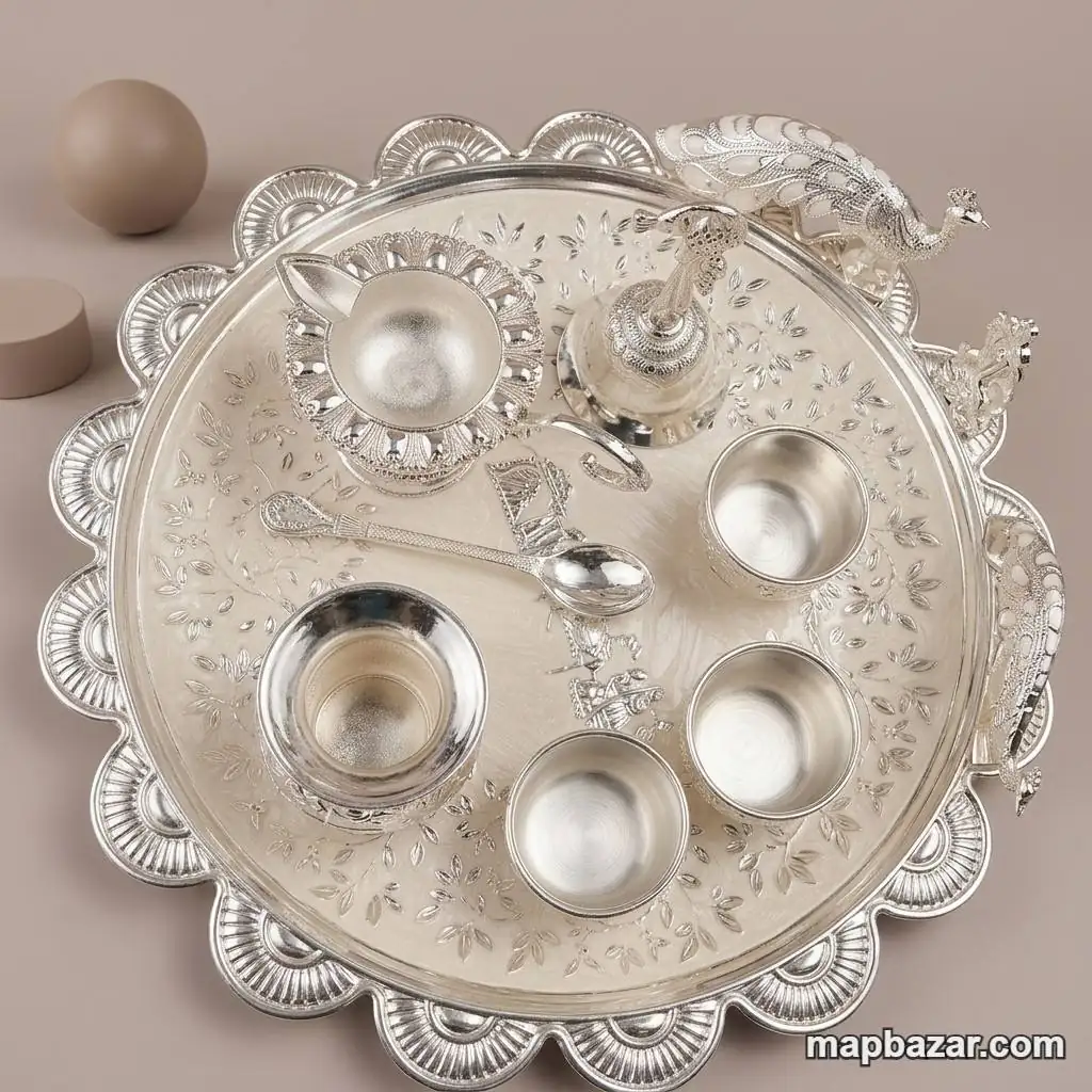 Silver Plated Puja Thali with Accessories