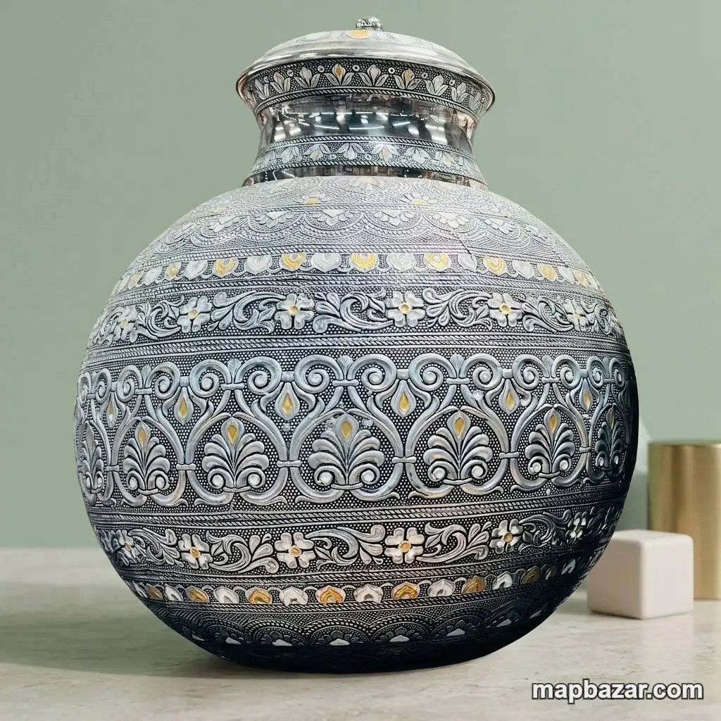 Handcrafted Metal Decorative Pot with Lid