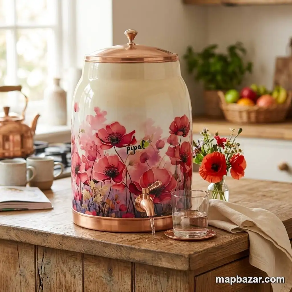 Elegant Floral Copper Water Dispenser Pot