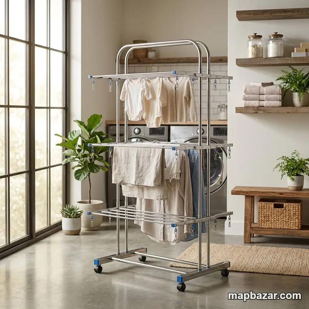 Multi-tier Foldable Cloth Drying Rack with Wheels