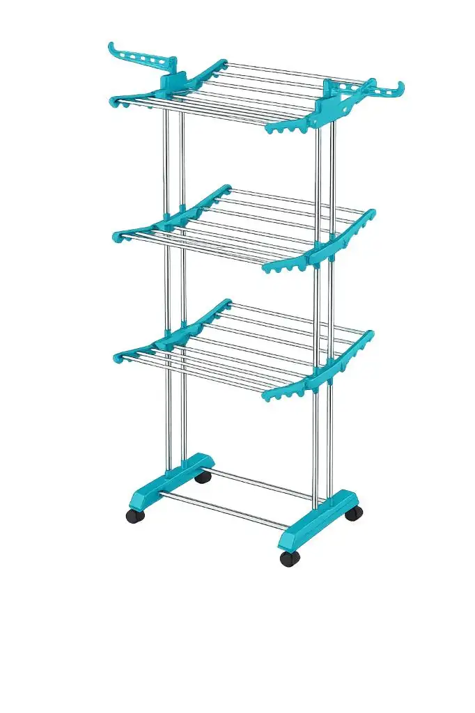3-Tier Foldable Clothes Drying Rack with Wheels
